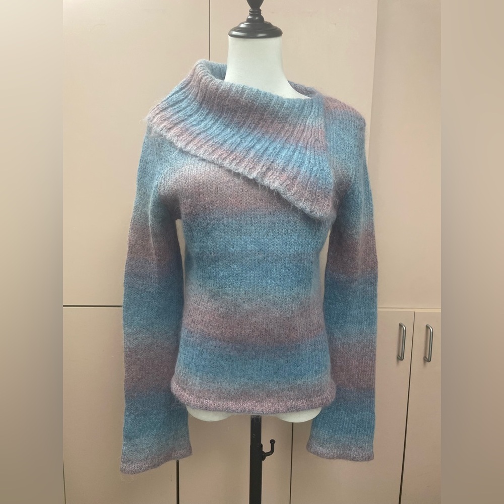 JLO by Jennifer Lopez Y2K mohair blend hombre striped sweater pink blue size XL
